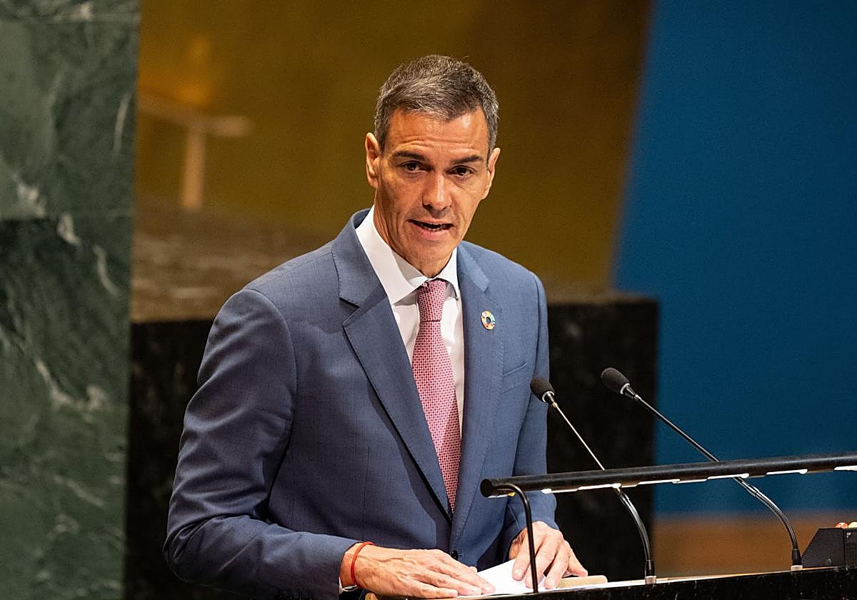 Pedro Sanchez, duela aste batzuk, Nazio Batuen Erakundearen egoitzan.