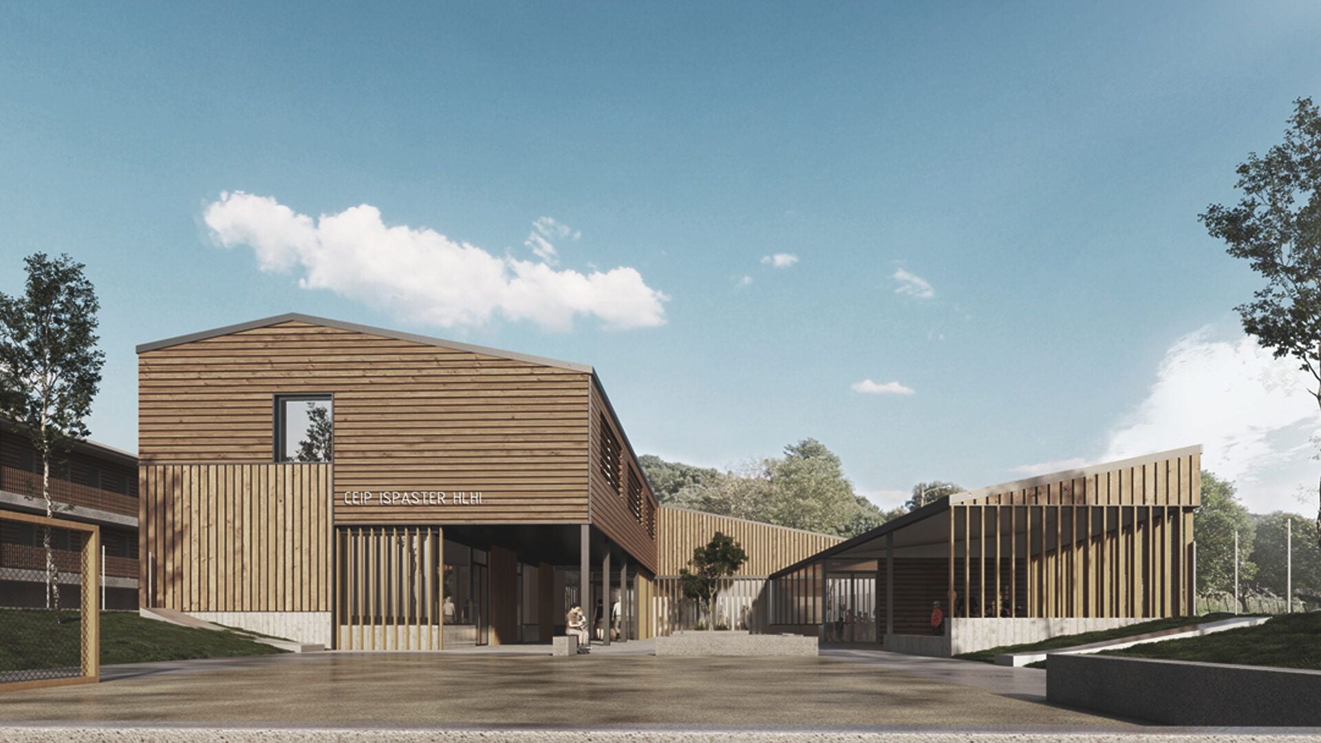 La madera será el principal material con el que se revestirá el exterior de la escuela.