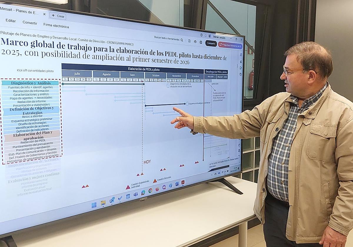 El concejal de Promoción Económica y Empleo, Carlos García de Andoin, explica las fases del proyecto piloto de empleo que arrancará el próximo año.
