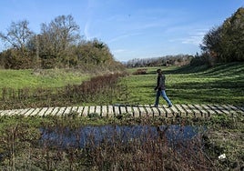 Una persona camina por las inmediaciones de Gamarra.