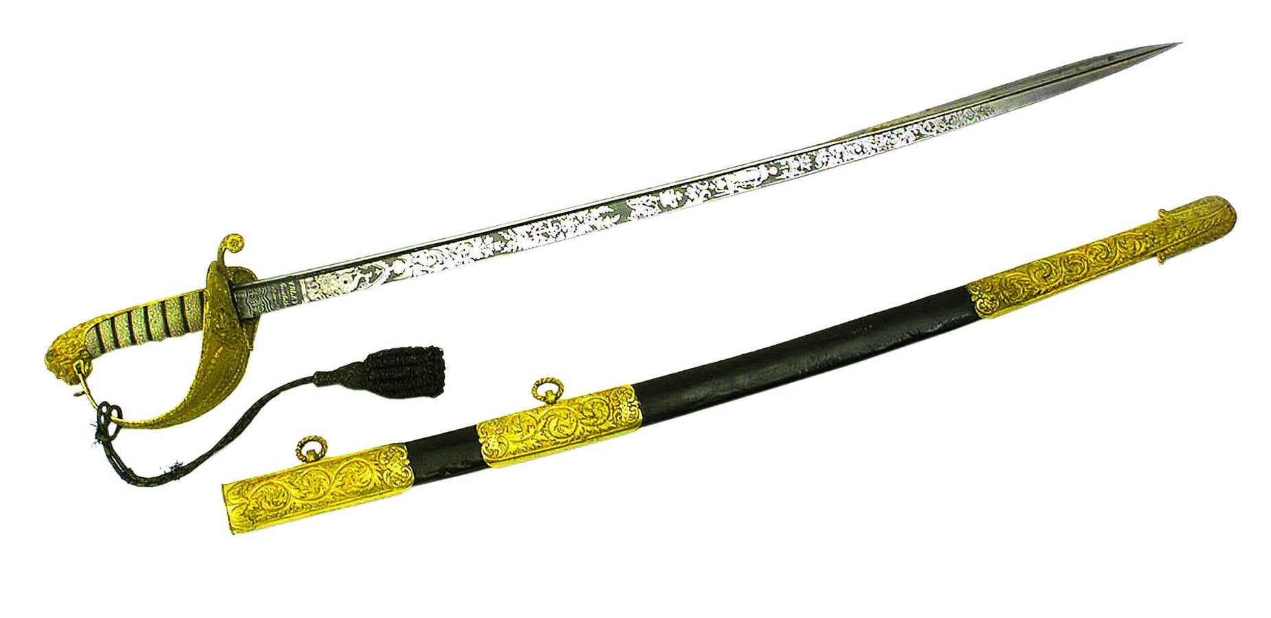Espada de gala (1837) entregada al capitán Robert Gore tras su éxito contra los piratas en el estrecho de Malaca.