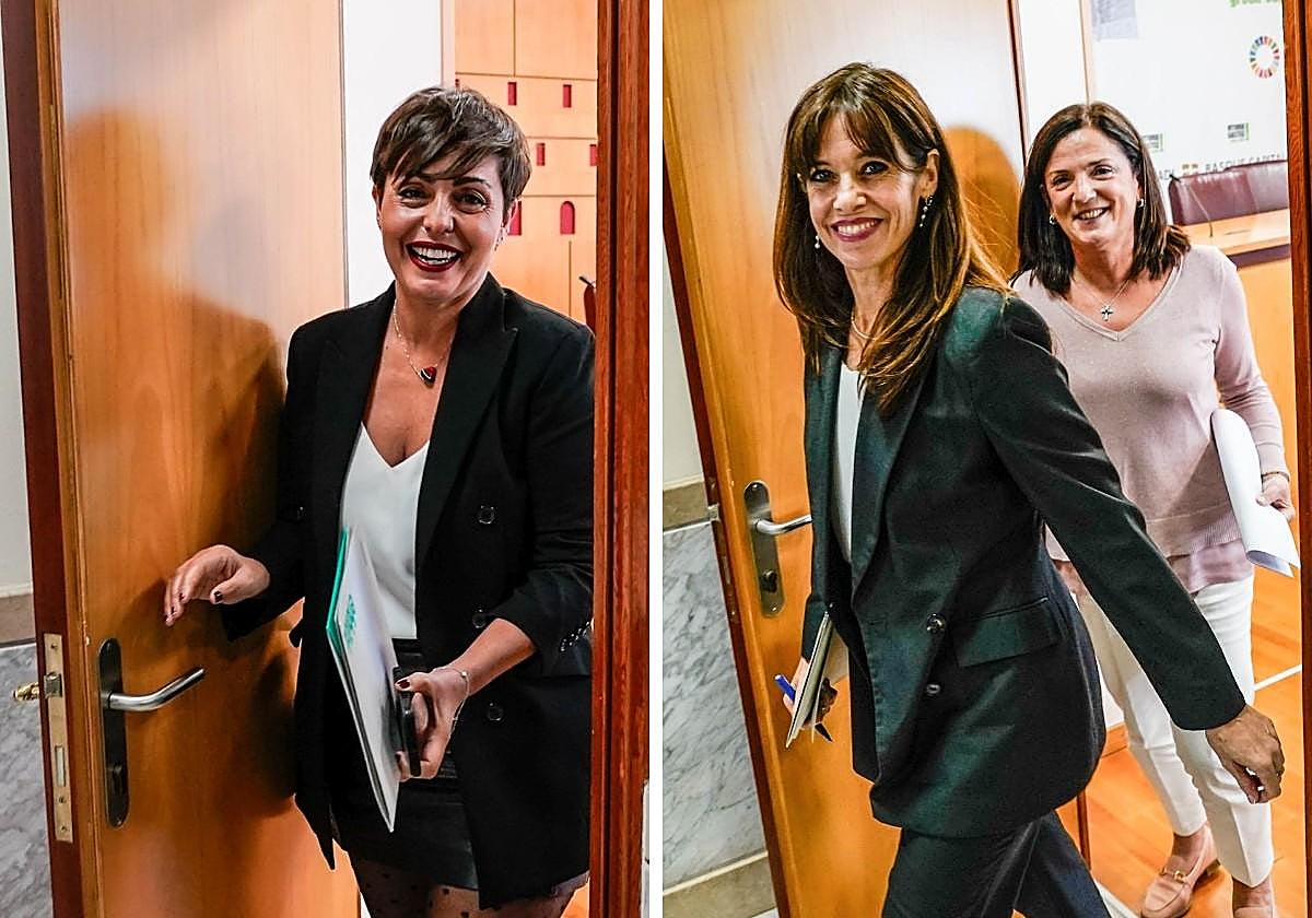 Rocío Vitero, Maider Etxebarria y Beatriz Artolazabal, esta mañana tras presentar las ordenanzas fiscales en dos ruedas de prensa diferentes.