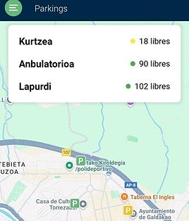 La aplicación muestra las plazas libres en los tres principales parkings de Galdakao.