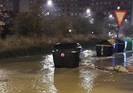 El agua que ha brotado de la tubería reventada ha generado una importante balsa.