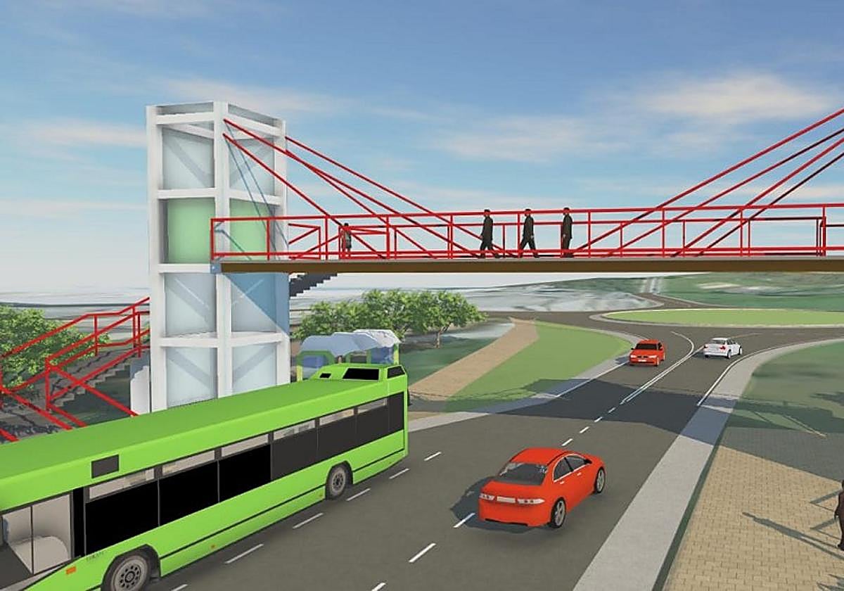 Infografía de la pasarela peatonal en la carretera N-634 a su paso por Amorebieta.