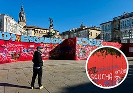 Aparecen pintadas a favor de ETA en el muro artístico instalado en el centro de Vitoria