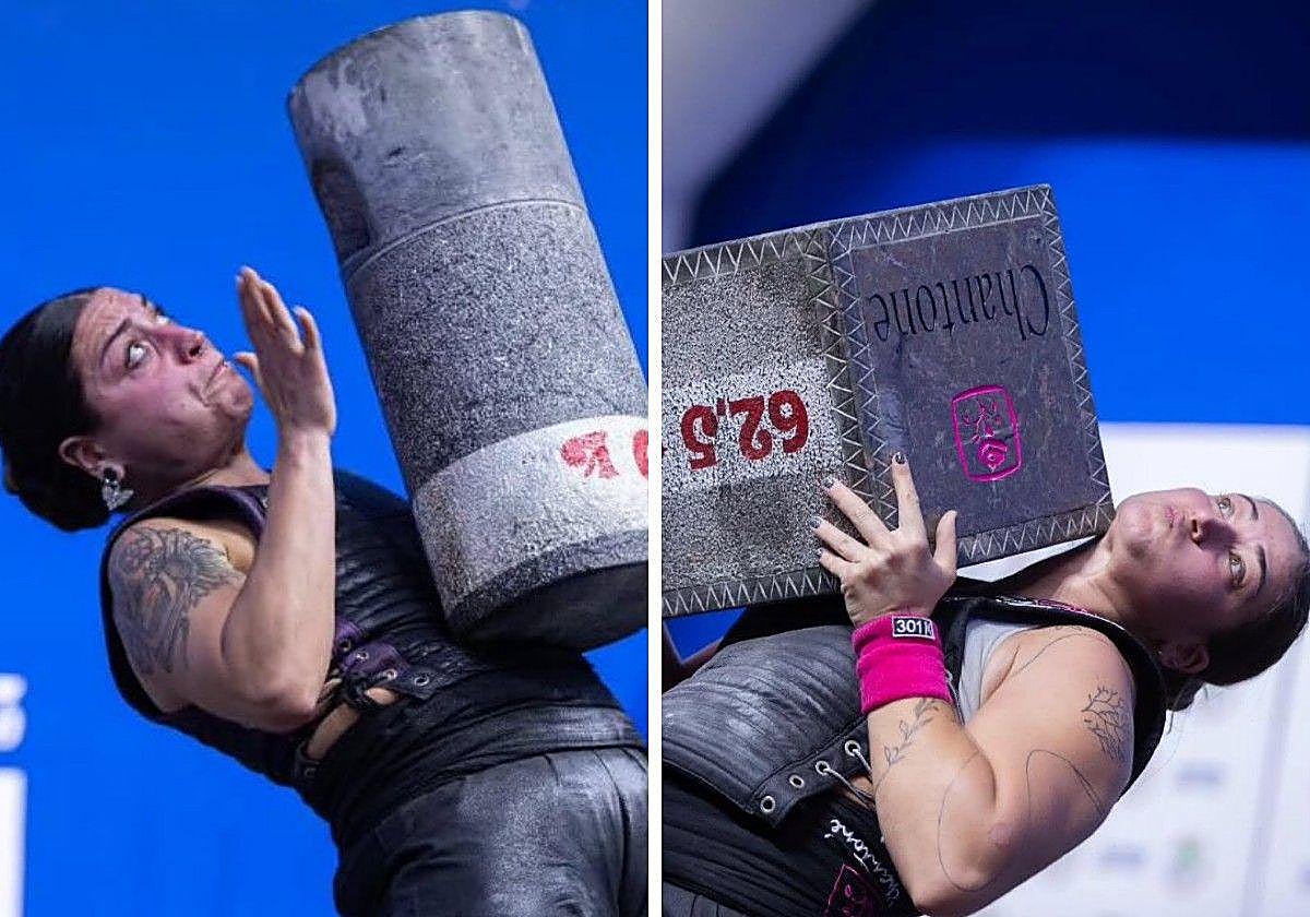 Eider García Durana y Sara Jiménez de Aberasturi, durante la final del campeonato de euskal herria de harrijasotzailes.