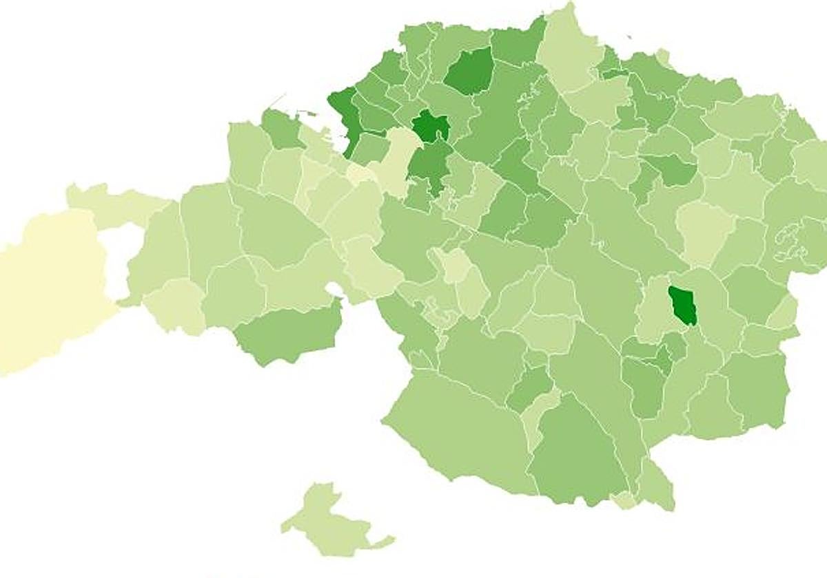 Mapa de Bizkaia según la renta media.