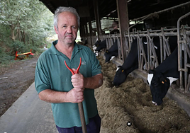 Iñaki Goenaga, presidente de ENBA, posa frente a su explotación ganadera con 140 vacas ubicada en Urnieta.