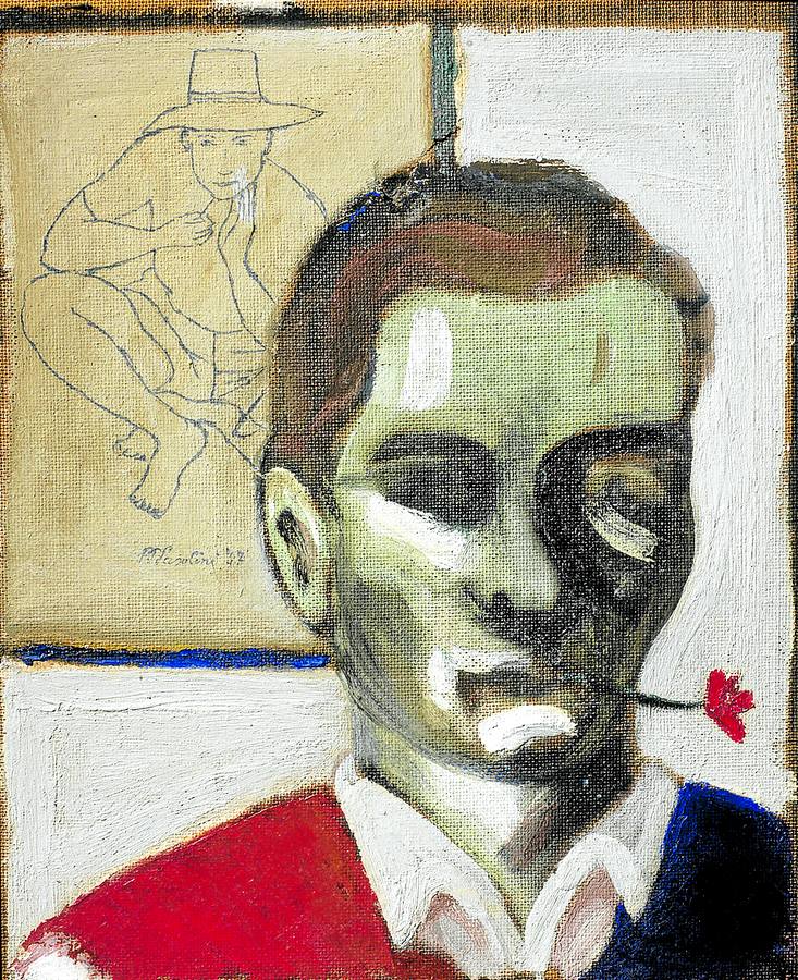 Autorretrato de Pasolini con una flor en la boca (1947).