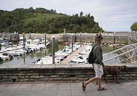 Un hombre pasea por delante del Puerto de Plentzia.