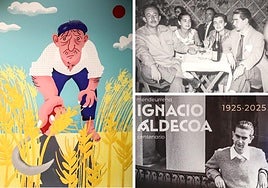 Ilustración de Aginako e imágenes que aparecen en la publicación 'Ignacio Aldecoa. El narrador de historias'.