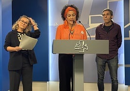 Representantes de PSE-EE, EH Bildu y Sumar han comparecido juntos para defender su acuerdo.