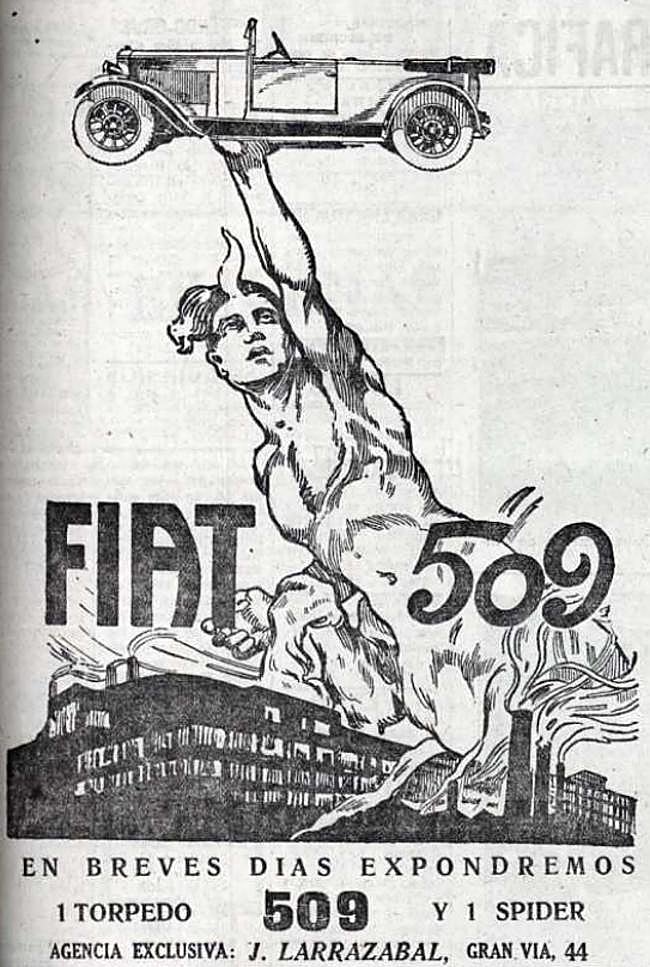 Artístico anuncio del Fiat 509 publicado a finales de 1925.