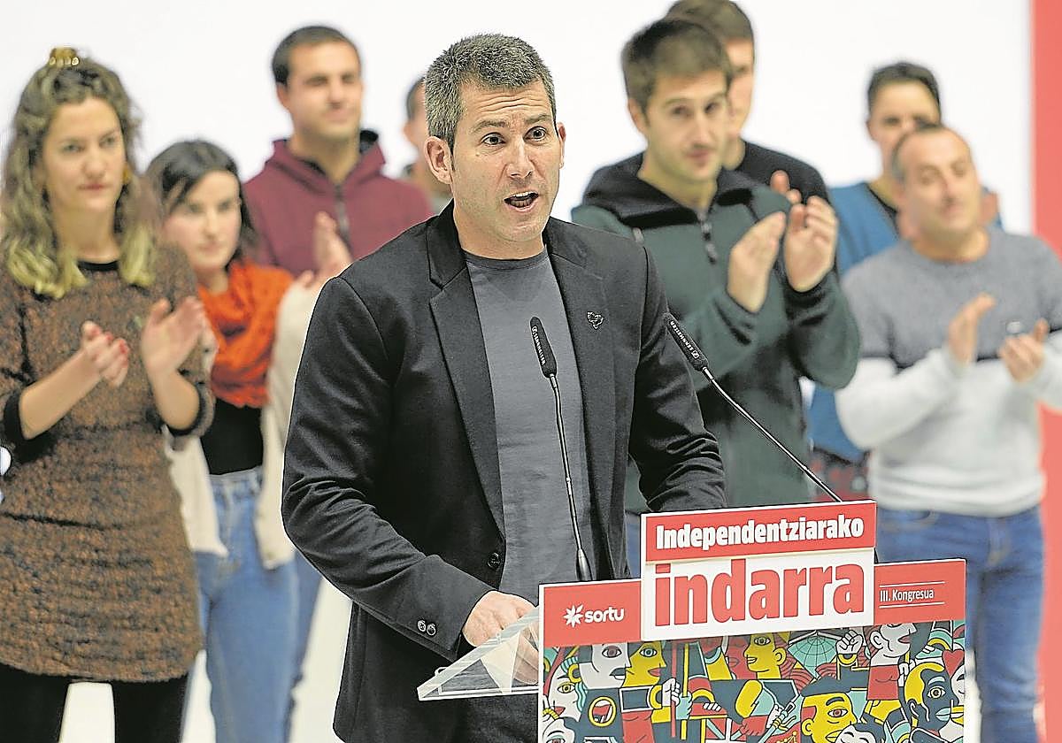 Arkaitz Rodríguez, durante la presentación, en enero de 2022, de la ejecutiva que ha liderado Sortu los últimos años.