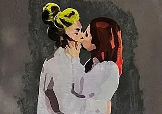 El mural del beso entre Amaia Montero y Leire Martínez que ha aparecido en el centro de Pamplona.