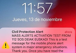 Captura del mensaje de alerta