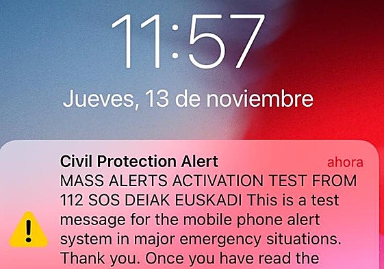 Captura del mensaje de alerta