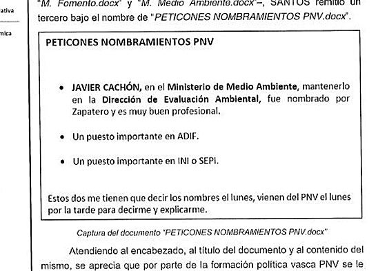 La UCO revela que el PNV pidió mantener en el Gobierno a un cargo clave para los negocios de Cerdán