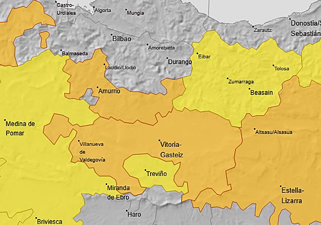 La alerta naranja se extiende a buena parte de Álava este viernes.