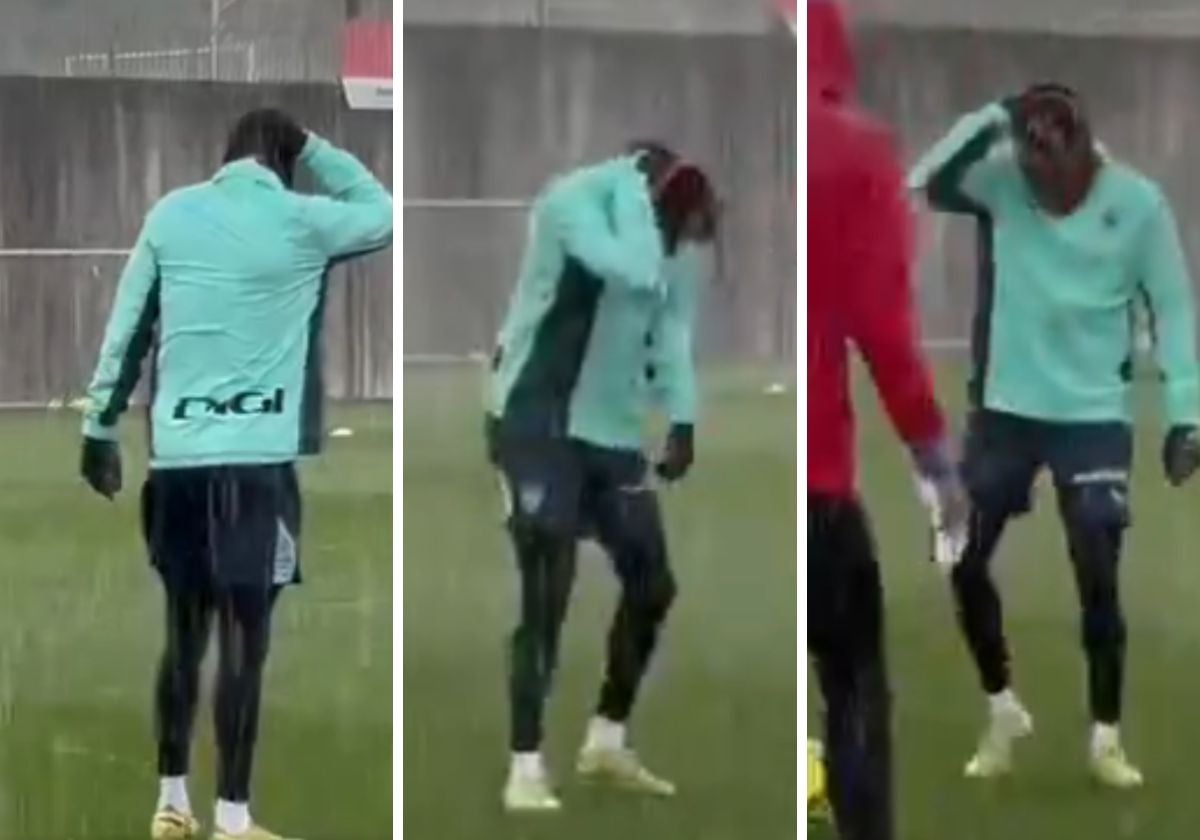 Nico se tapa por la granizada.