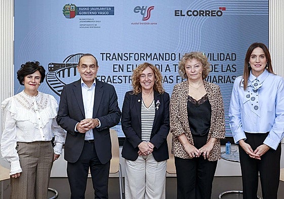 La consultora Susana Alarcón; el viceconsejero Miguel Ángel Páez;la consejera de Movilidad, Susana García Chueca; la ingeniera Carmen del Río; y la moderadora Ainhoa García.