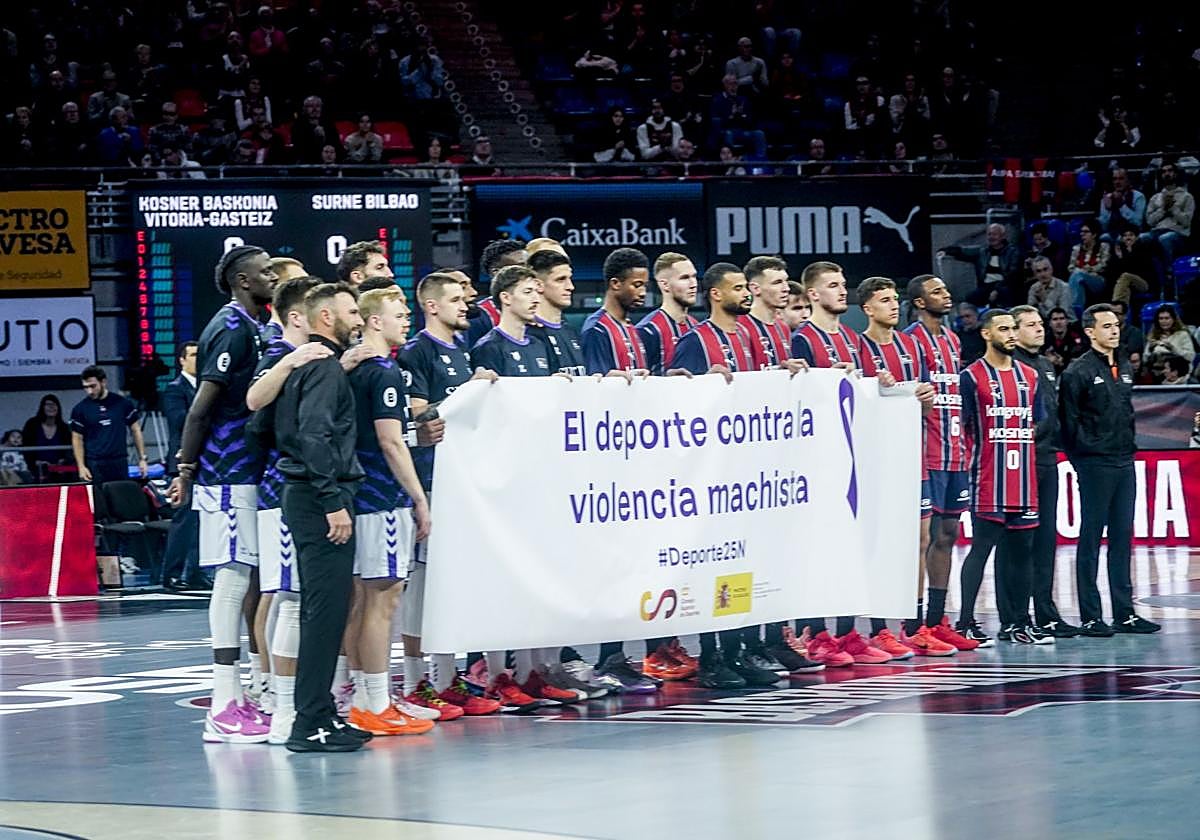 Los dos mensajes previos del Baskonia-Bilbao Basket: a favor de la infancia y contra la violencia machista