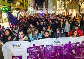 La manifestación avanza por la calle Paz de Vitoria