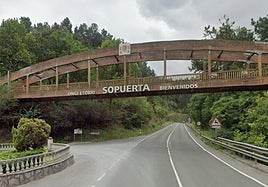 Imagen de una de las pasarelas sobre las que se actuará, que cruza la BI-2701 que conecta con Muskiz.