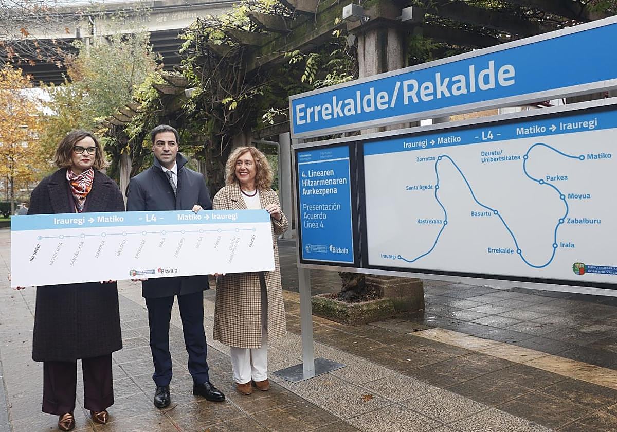 El lehendakari, la diputada general y la consejera de Movilidad, hoy en Rekalde.