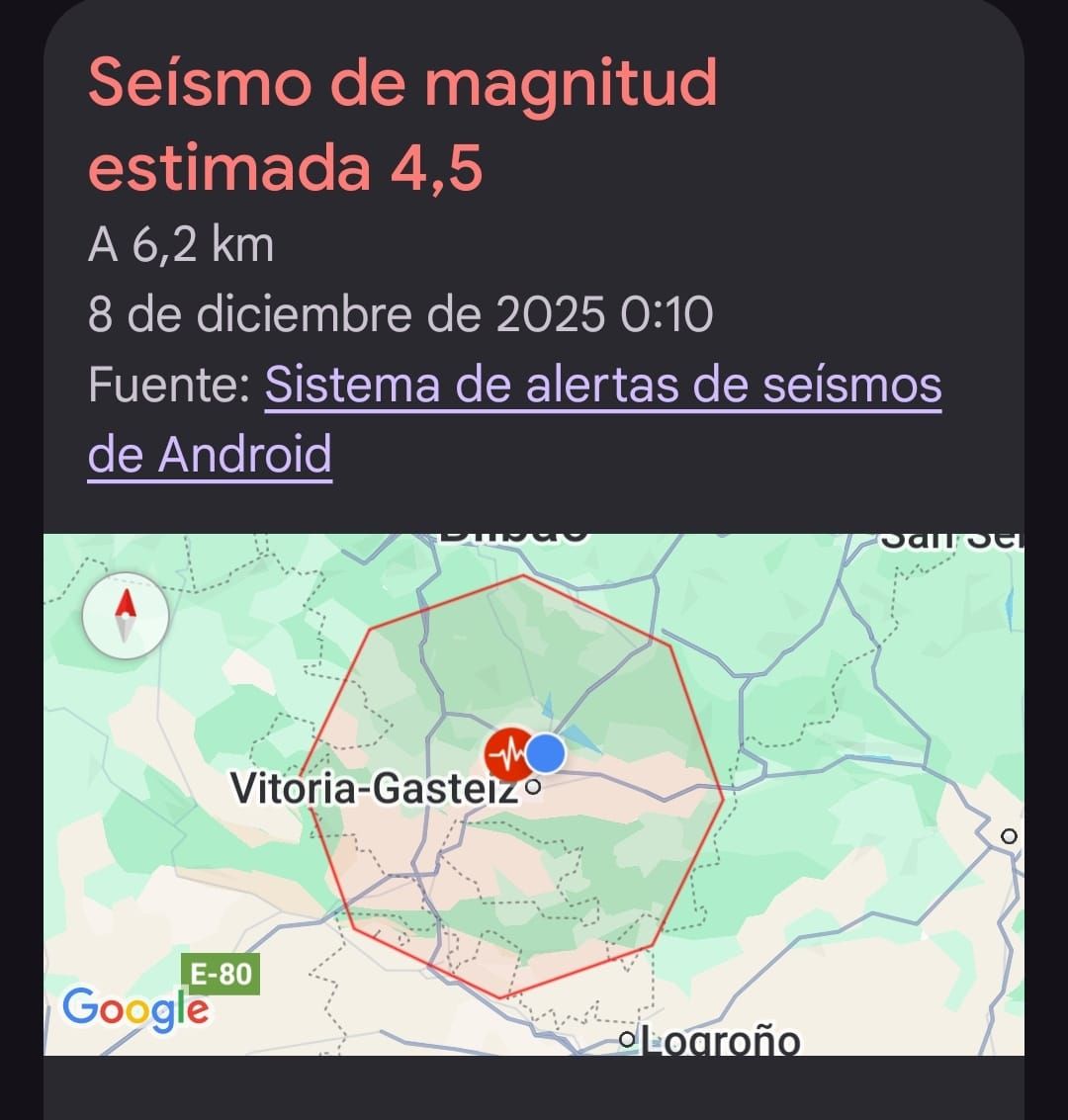 Alerta recibida en los móviles Android.