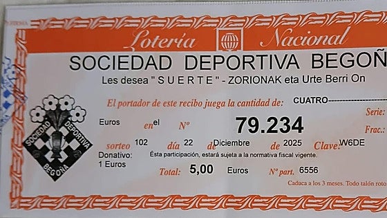 La SD Begoña y un bar de Santutxu dan al palo con el Gordo de la Lotería de Navidad