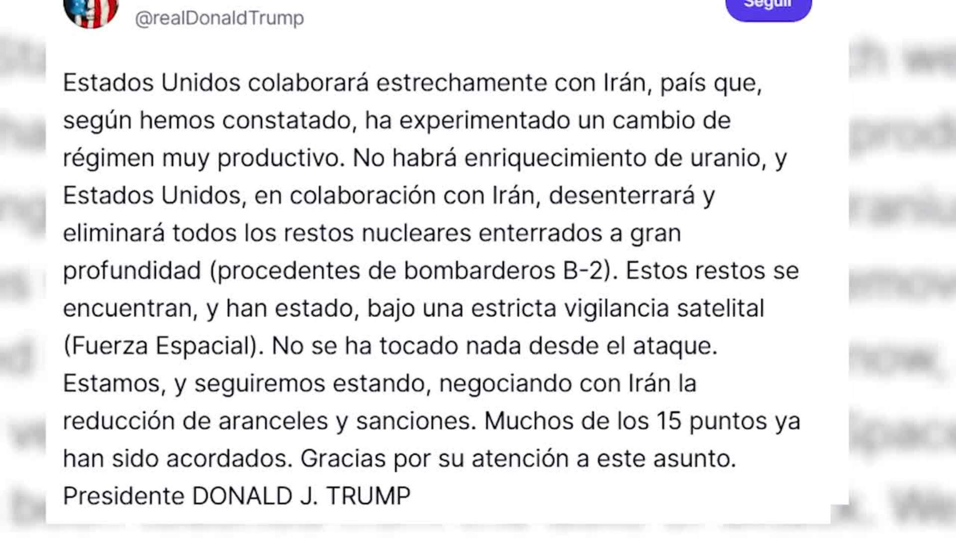Trump dice que trabajará con Irán para que no enriquezca uranio a cambio de levantar sanciones