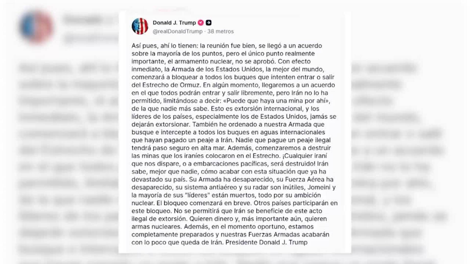 Trump anuncia el cierre perimetral del estrecho de Ormuz