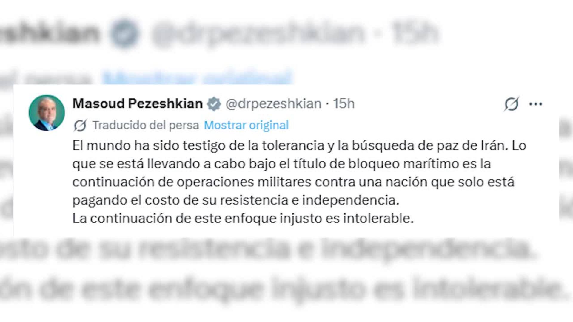 Irán denuncia que el bloqueo naval de EEUU supone "una extensión de las operaciones militares"