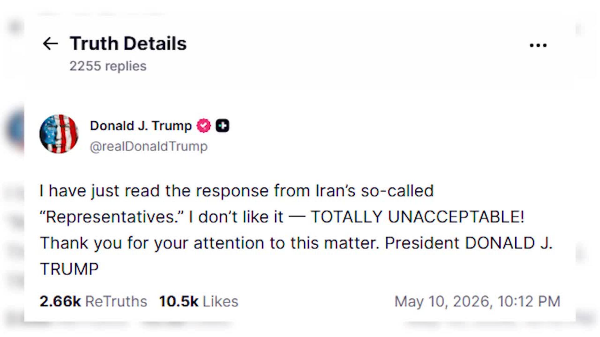Trump rechaza en su totalidad la última propuesta iraní para terminar con la guerra