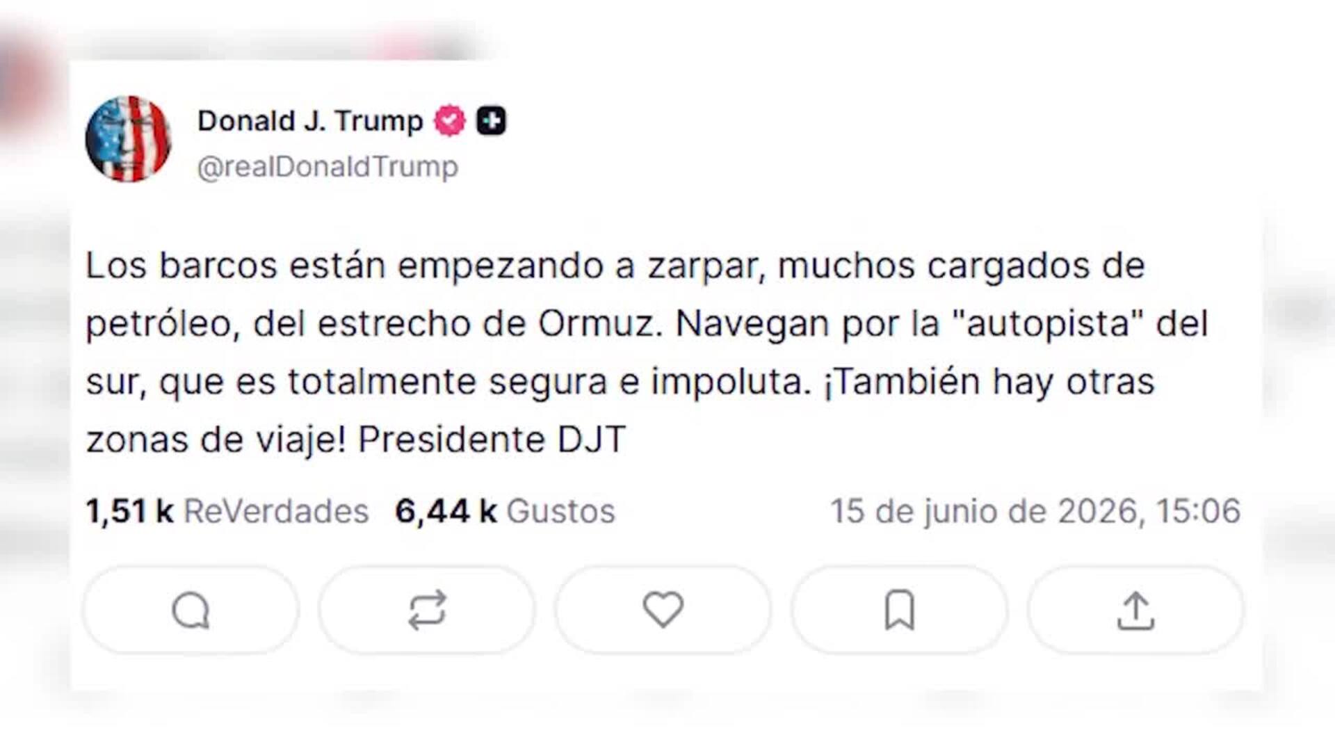 Trump confirma que algunos barcos empiezan a transitar por el estrecho de Ormuz