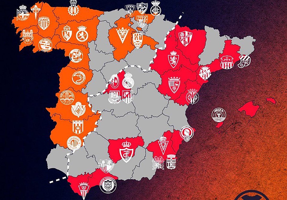 El mapa con la configuración de los dos grupos de Primera Federación.