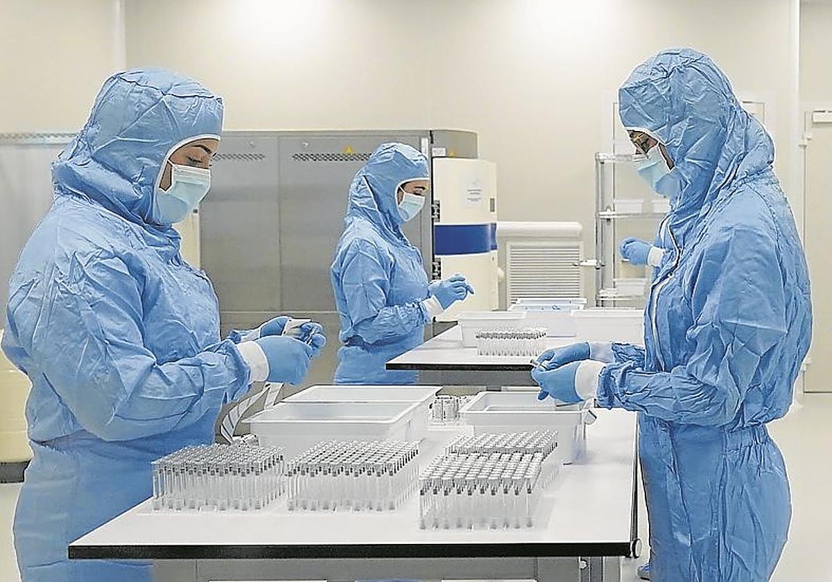 Científicos de i+Med, en uno de los laboratorios de la cooperativa en Miñano