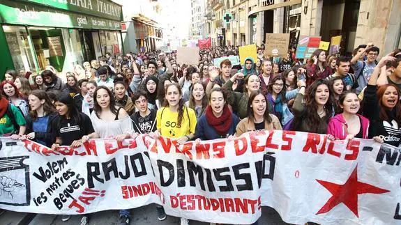 Una manifestación de estudiantes en Barcelona.