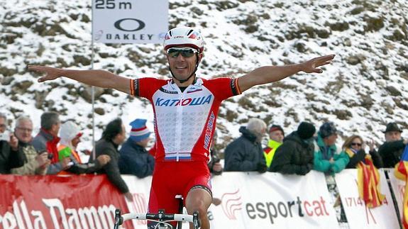 'Purito' celebra su victoria en la tercera etapa de la Volta a Catalunya. 