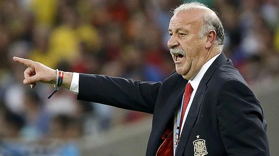 Del Bosque gesticula durante un partido. 