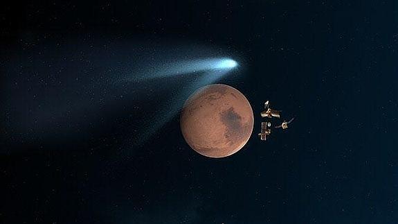 El cometa Siding Spring, junto a Marte.