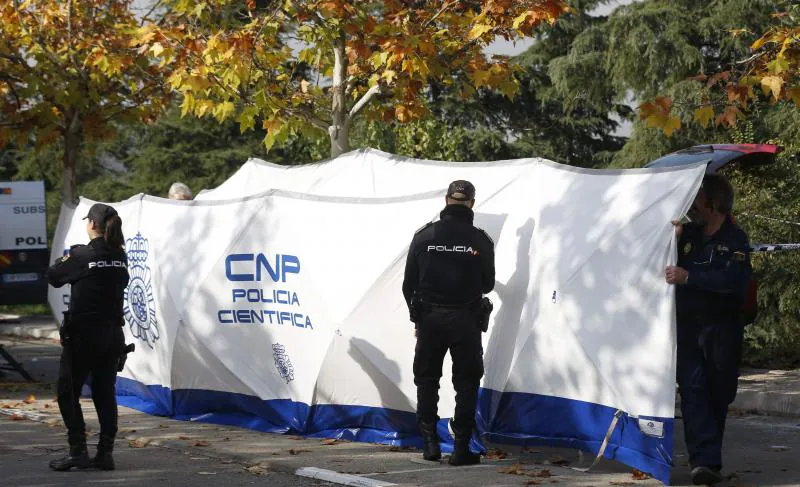 Imagen de la Policía buscando los cuerpos en la Dehesa de la Villa, en Madrid. 