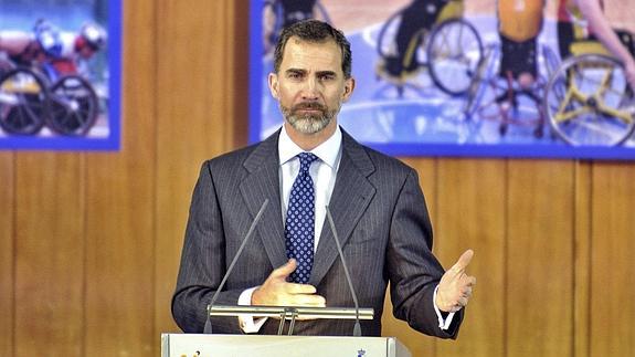 El Rey, durante su discurso en el acto conmemorativo del 40 aniversario del Hospital Nacional de Parapléjicos de Toledo. 