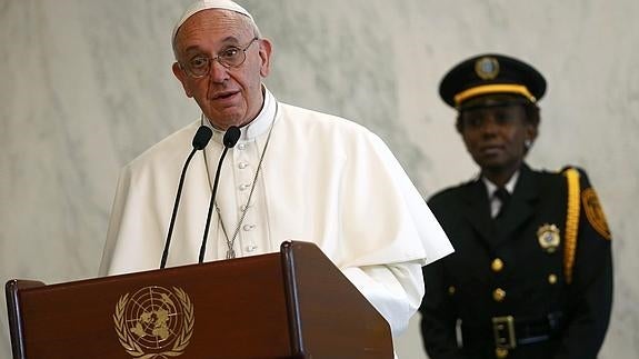 El Papa, durante su discurso en la ONU.