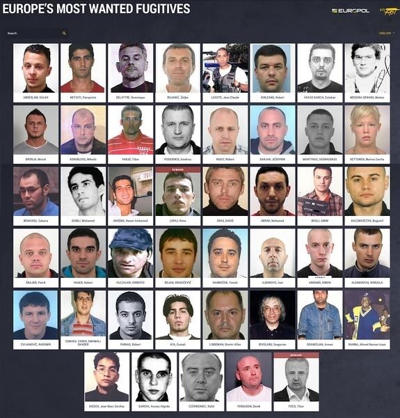 Nombres y fotografías de los fugitivos más buscados. 