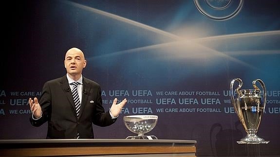Gianni Infantino, en un sorteo de la Liga de Campeones. 