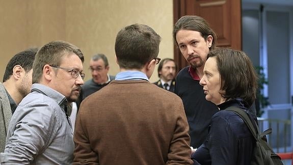 Pablo Iglesias, Íñigo Errejón, Carolina Bescansa y Xavier Doménech. 