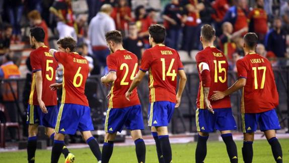 Los jugadores españoles, tras vencer a Bélgica. 